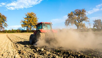 Fototapeta premium Tractor plowing a field on a sunny day