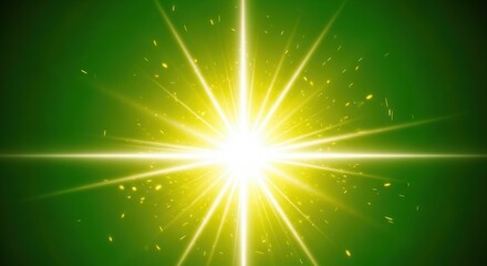 Fototapeta premium Bright Yellow Light Burst with Green Background in Digital Illustration
