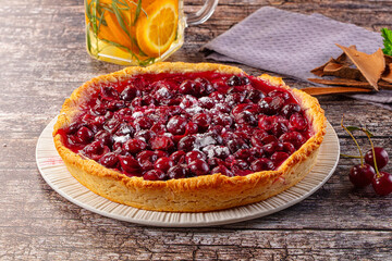 Tasty homemade pie with cherry