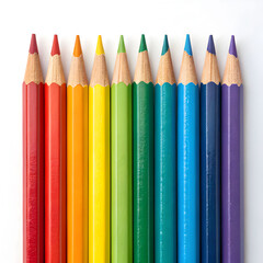set of colorful pencils arranged neatly on white background