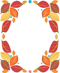 A colored frame or background with autumn leaves and flowers on a transparent background. A forest landscape or leaf texture. The color of ocher, beige, and brown. A vector.