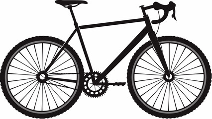 Silhouette of a racing bicycle with drop handlebars and thin spoked wheels on a white background
