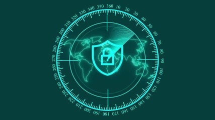 Animation of online security padlock, scope scanning and data processing. global connections, technology and digital interface concept video.Abstract technical security HUD background. - Powered by Adobe
