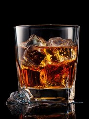 Glass of amber liquor with ice cubes (1)