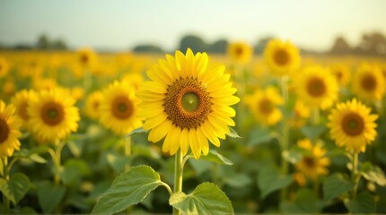 Sunflower Field Landscape with Bright Yellow Flowers