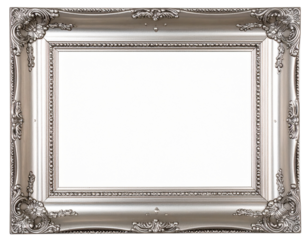 Angled Side View of Vintage Silver Frame, Isolated on Transparent Background