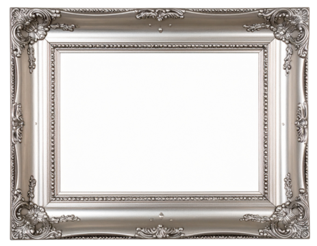 Angled Side View of Vintage Silver Frame, Isolated on Transparent Background - Powered by Adobe
