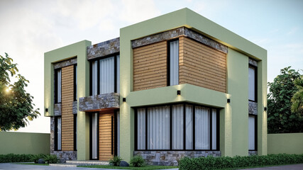 3D illustration of a luxurious two-story villa 2