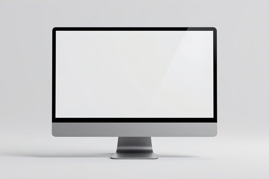 A photo of a sleek, modern all in one desktop puter with a metallic silver finish and large blank transparent edge to edge screen