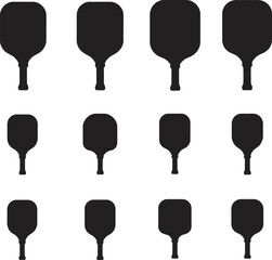 Twelve pickleball paddle silhouettes various sizes