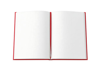 Open red book with blank white pages for mockup or design. Isolated on transparent background, png