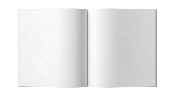 Open blank book or magazine with empty pages, top down view mockup. Isolated on transparent background, png - Powered by Adobe