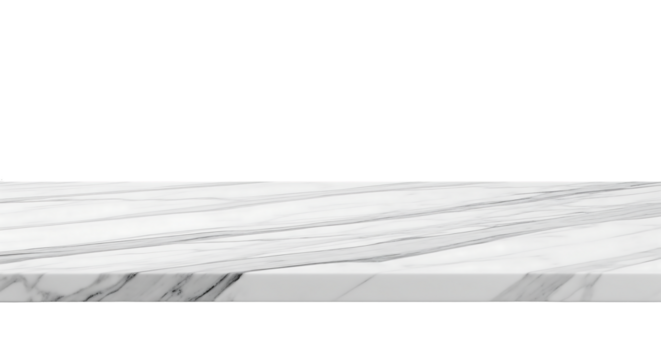 White marble stone tabletop or counter perspective view for product display. Isolated on transparent background, png - Powered by Adobe