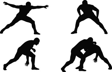 Dynamic wrestling poses, silhouettes of wrestlers in action, sports competition, grappling, fitness training, martial arts, athletic strength, movement