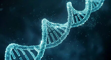  A detailed, shimmering blue DNA double helix structure, subtly moving and representing genetic science, medical research, and biotechnology advancements - Powered by Adobe