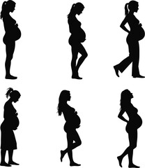 Six silhouettes of pregnant women in various poses