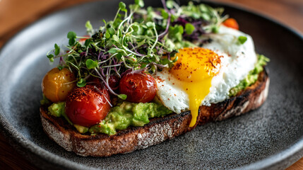 Delicious Avocado Toast with Poached Egg and Microgreens: Gourmet Breakfast Recipe