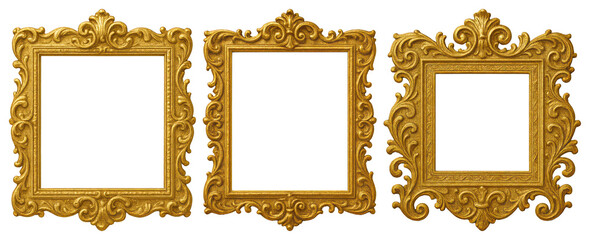 PNG Ornate gold frames collection, element set on transparent background