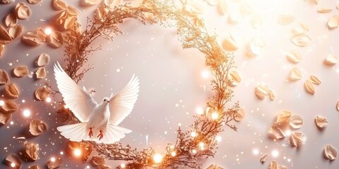 wedding invitation design, romantic background with white pigeon