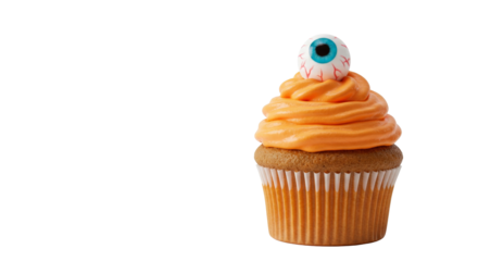 Halloween cupcake with orange frosting and eye png isolated on transparent background