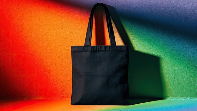 Black tote bag on colorful background - Powered by Adobe