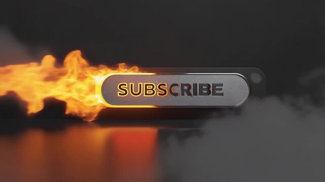 Dynamic subscribe button ignites with fiery energy and smoky effects, a powerful call to action for engaging video content and audience growth.