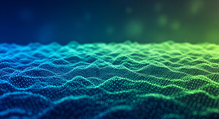 Abstract blue and green wave pattern with bokeh background