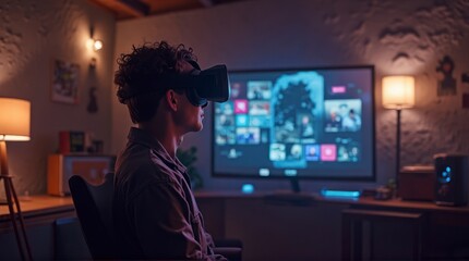 Man Using Vr Headset in Living Room