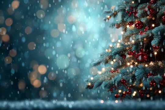 Festive animated Christmas tree background with glowing lights, sparkling ornaments, and magical holiday atmosphere. Perfect for greeting cards, seasonal videos, digital invitations, and winter celebr