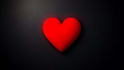 Vibrant red heart shape against dark textured background, conveying minimalist emotional concept.