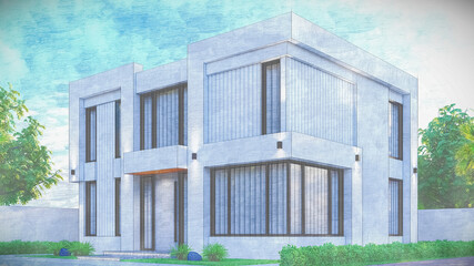 3D illustration of a premium two-story villa