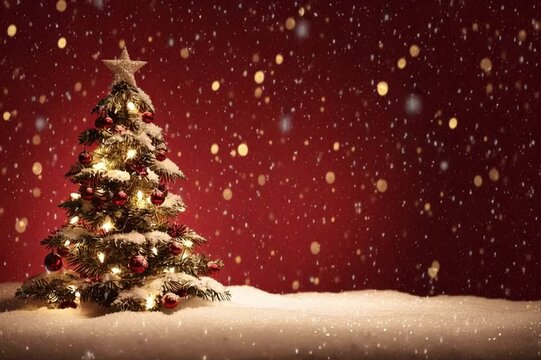 Festive animated Christmas tree background with glowing lights, sparkling ornaments, and magical holiday atmosphere. Perfect for greeting cards, seasonal videos, digital invitations, and winter celebr