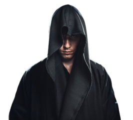 Mysterious Hooded Figure with Intense Expression