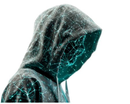 Futuristic Hacker Face with Neon Cyber Security Background PNG - Powered by Adobe