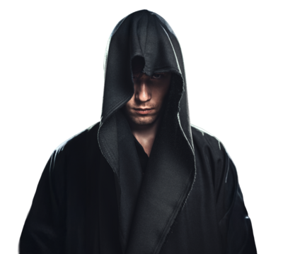 Mysterious Hooded Figure with Intense Expression