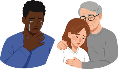 Obraz premium Diverse people crying and comforting each other with transparent background grief sorrow