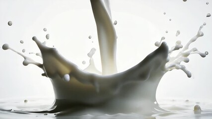 Captivating slow-motion milk splash captures dynamic liquid motion with droplets frozen in time, perfect for beverage ads and ingredient showcases - Powered by Adobe