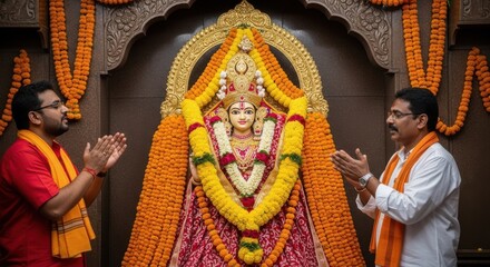 Obraz premium Devotees Offer Prayers to Goddess During Festival Celebration