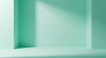 Obraz premium Minimalist Abstract Interior Background in Soft Mint Color with Geometric Shapes and Dramatic Light Effects for Modern Design Projects