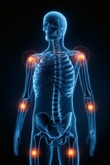 A medical 3D rendering of a painful human body, with a focus on the anatomy of the skeleton and spine, is a vivid illustration of pain and injury