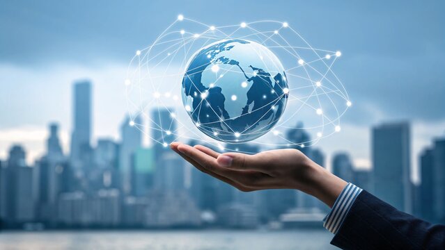 Showcase global reach and connect with a powerful networking concept centered on a hand holding the world