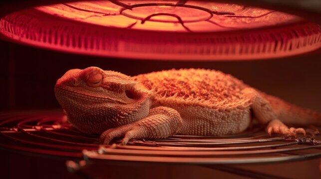 Bearded dragon under heat lamp