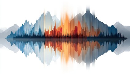 Abstract landscape with a sonic wave pattern reflected on water