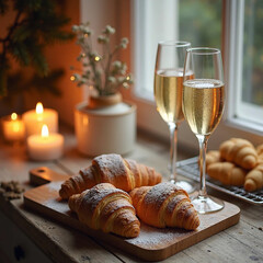 Christmas still life with champagne         HD 8K wallpaper Stock Photographic Image                    