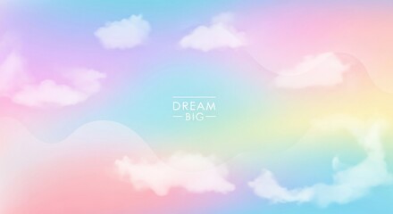 Soft Gradient Colors with Dreamy Clouds in Pastel Shades, Inspirational Text Dream Big for Positive Vibes and Creative Background Use