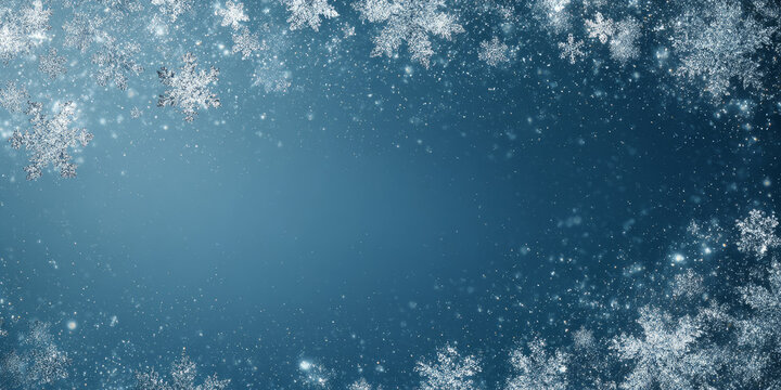 Calm winter blue background with festive snowflakes