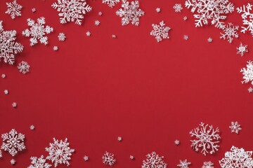 Christmas snowflakes frame on vibrant red background