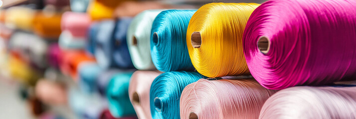 Colorful silk threads displayed at a textile workshop Generative AI