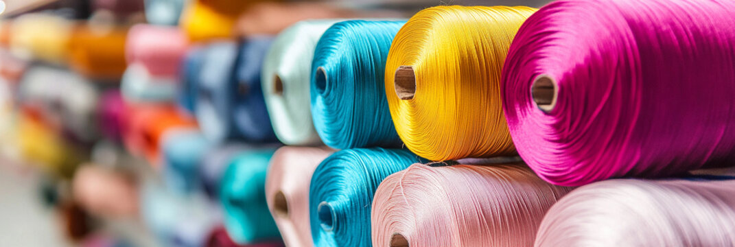Colorful silk threads displayed at a textile workshop Generative AI - Powered by Adobe