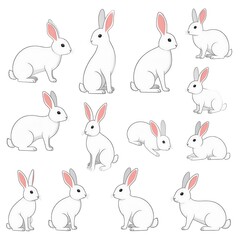 White rabbits in various poses